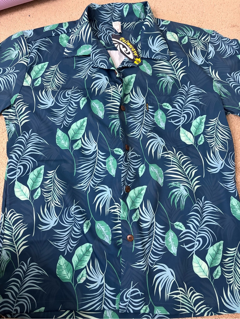Palmwave Hawaii Men's Tropical Leaf Print Shirt - Blue/Green